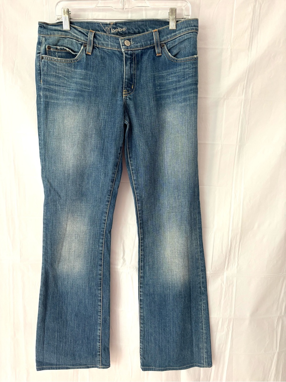 bebe Blue Kayla Denim Bootcut 5 Pocket Rhinestone Trim Jeans SZ 30 Waist Worn 3X